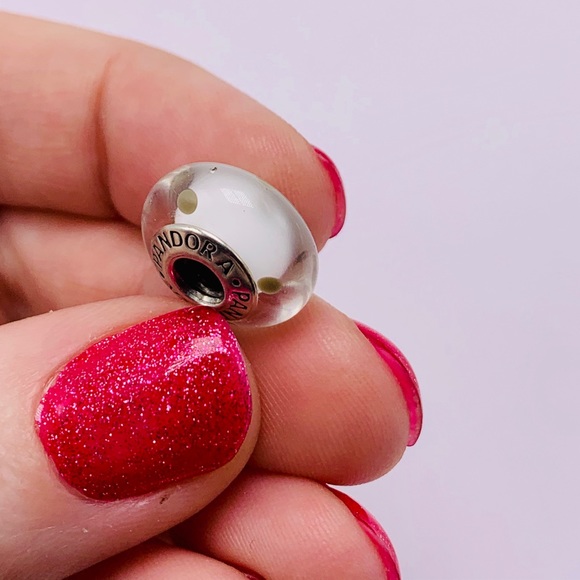 EUC Pandora 790602 Sterling Silver Gray on White Murano Glass Polka Dot Bead - Picture 8 of 10